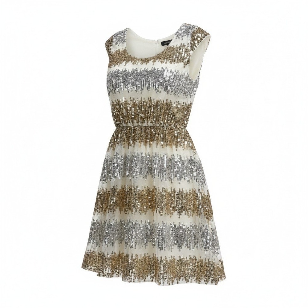 Rue21 S Gold Silver Sequin Fit & Flare Womens Dress Festival